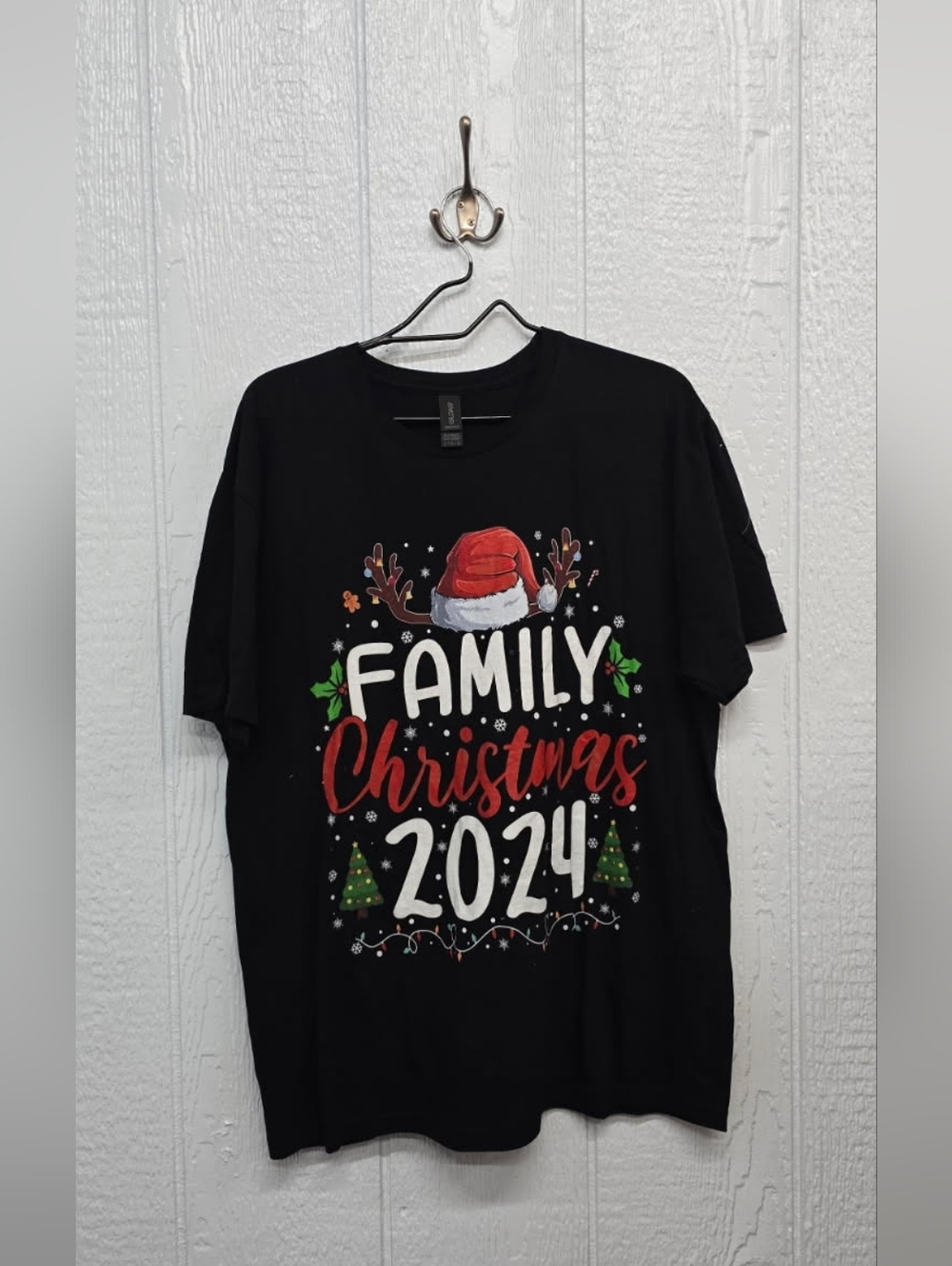 New Large Family Christmas 2024 Black Graphic Tee